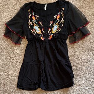 True Destiny Black Top with Embroidered Detail